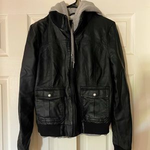 Women's OBEY Leather Zip Jacket Hoodie Size L